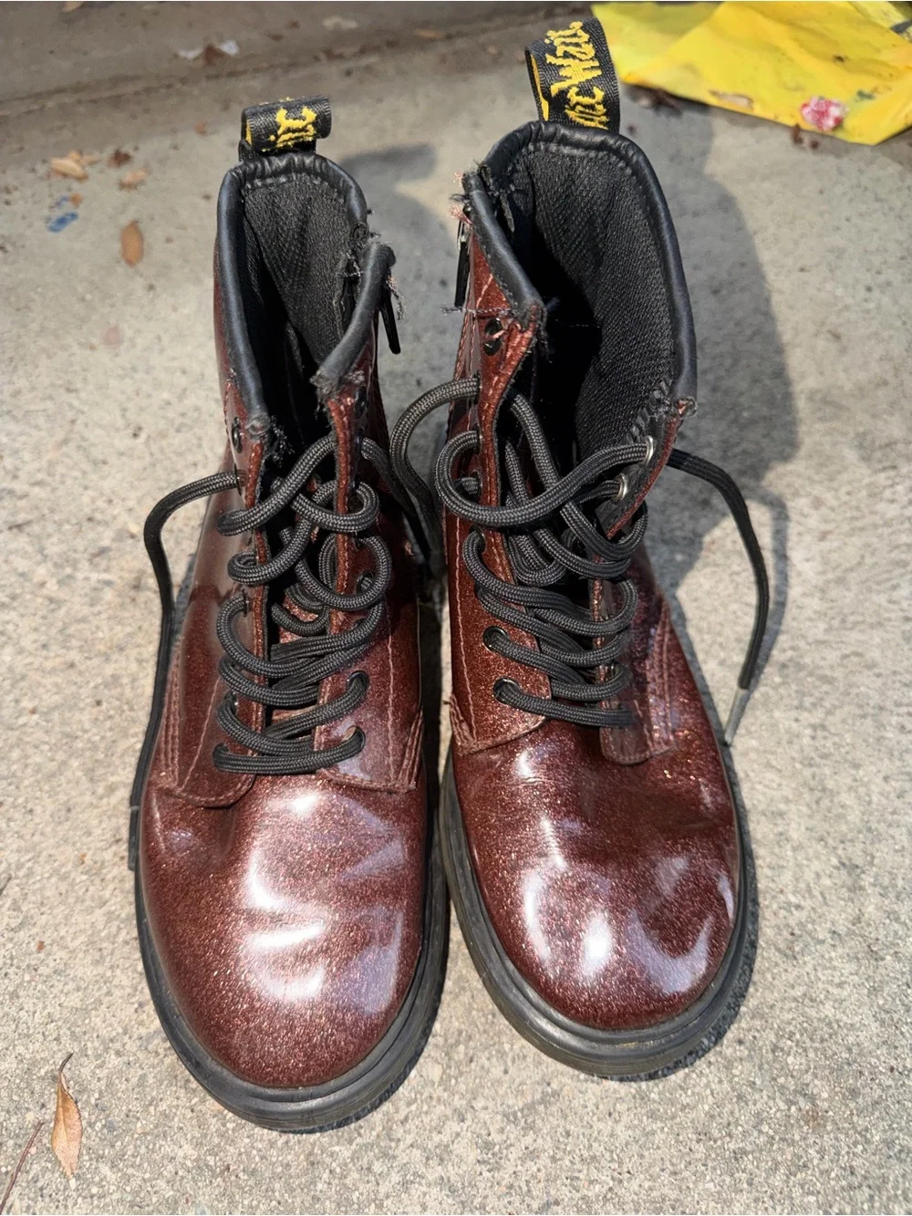 Dr. Martens Kids 1460 J Glitter Boots Rose Brown Mauve Side Zip Size 2Y